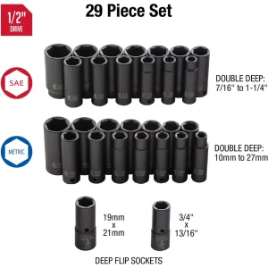 Sunex 29 Pc. SAE & Metric Master Double Deep Impact Socket Set (5153DD) - view 2