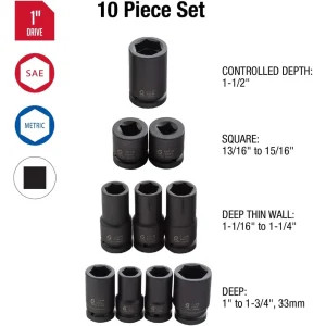 Sunex 1″ Dr. 10 Pc. SAE & Metric Heavy Duty Wheel Impact Socket Set (5690A) - view 3