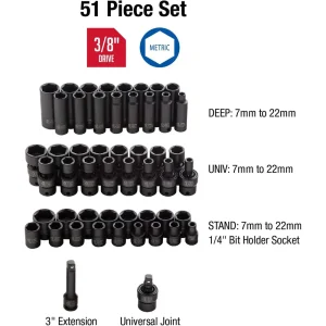 Sunex Tools 51 Piece Metric Master Impact Socket Set, 3/8″ Drive (3351) - view 2