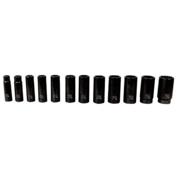 K Tool 33200 Impact Socket Set, 1/2″ Drive, 12 Piece, 1/2″ to 1-1/4″, 6 Point, Deep