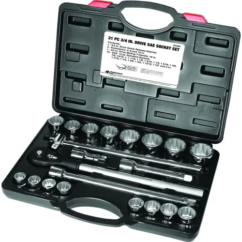 Performance 21 Piece 3/4 Inch Drive 12 Point SAE Socket Set – W34904