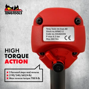 Teng Tools 1/2 Inch Square Drive Reversible High Torque Composite Air Impact Wrench Gun – ARWC12 - view 4