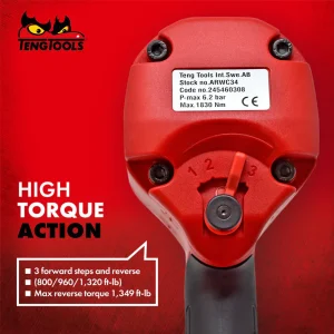 Teng Tools 3/4 Inch Square Drive Reversible High Torque Composite Air Impact Wrench Gun – ARWC34 - view 3