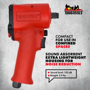 Teng Tools 1/2 Inch Square Drive Reversible High Torque Mini Compact Air Impact Wrench Gun – ARWM12M - view 4