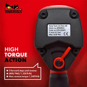 Teng Tools 3/4 Inch Square Drive Reversible High Torque Aluminum Air Impact Wrench Gun – ARWM34 - view 3