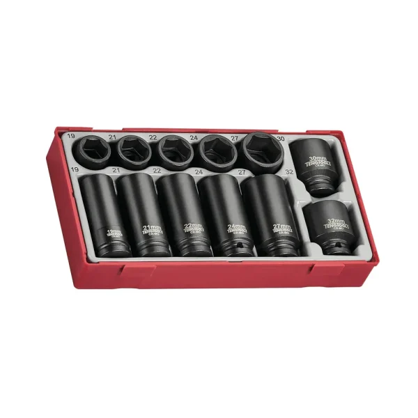 Teng Tools 12 Piece 1/2 Inch Drive Shallow/Regular and Deep Impact Socket Set (19MM to 32MM) – TT9212