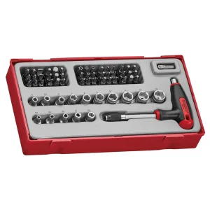 Teng Tools 62 Piece 1/4 Inch Drive 6 Point Socket, Bit and T Handle Quick Chuck Set – TTTHQ62