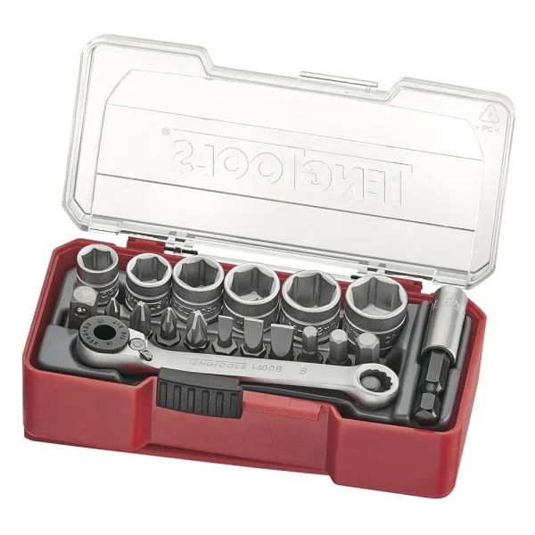 Teng Tools 19 Piece 1/4 Inch Drive Metric 6 Point Shallow Socket & Bit Set (8MM to 13MM) – TJ1419