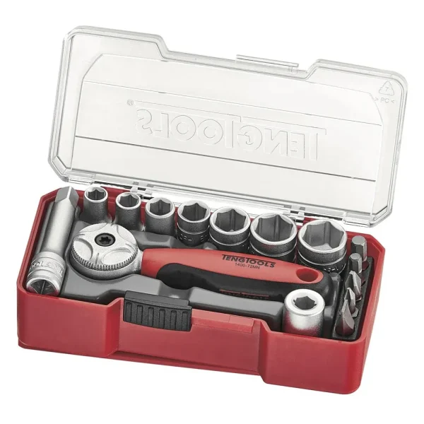 Teng Tools 15 Piece 1/4 Inch Drive Metric 6 Point Shallow Socket & Bit Set (5.5MM to 13MM) – TJ1415