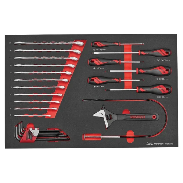 Teng Tools 28 Piece Combination Wrench, Screwdriver, Hex Key & Accessories EVA Foam Set – TTESP28
