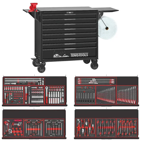 Teng Tools 447 Piece PRO35 37 Inch Wide EVA Foam Black Roller Cabinet Workstation Tool Kit – TCEMM637NBK-BUILD