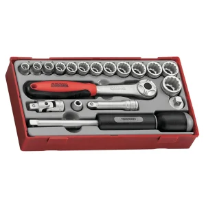 Teng Tools 19 Piece 3/8 Inch Drive 12 Point Bi-Hexagon Regular Shallow Socket Set (8MM – 22MM) – TT381912