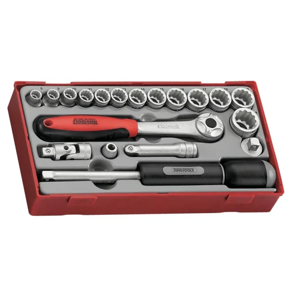 Teng Tools 19 Piece 3/8 Inch Drive 12 Point Bi-Hexagon Regular Shallow Socket Set (8MM – 22MM) – TT381912