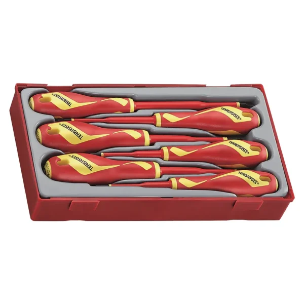 Teng Tools 6 Piece 1000 Volt Flat (Slotted), Phillips (PH), Pozidriv (PZ) Insulated Screwdriver Set – TTV706N