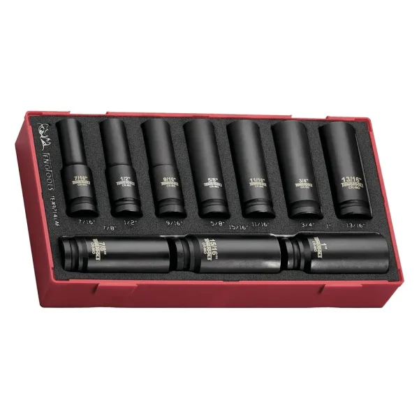 Teng Tools 14 Piece 6 Point SAE Deep 1/2 Inch Drive Chrome Molybdenum DIN Impact EVA Foam Socket Set (7/16 Inch – 1 I...