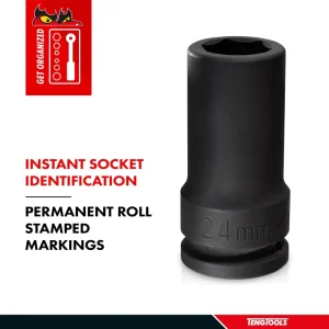 Teng Tools 1 Inch Drive 6 Point Metric Deep Thinwall Chrome Molybdenum Impact Sockets - view 4