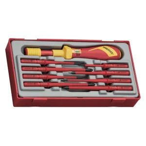 Teng Tools 9 Piece 1000 Volt Torque Screwdriver & Slotted, Phillips (PH), Pozidriv (PZ) Interchangeable Blade Set – T...