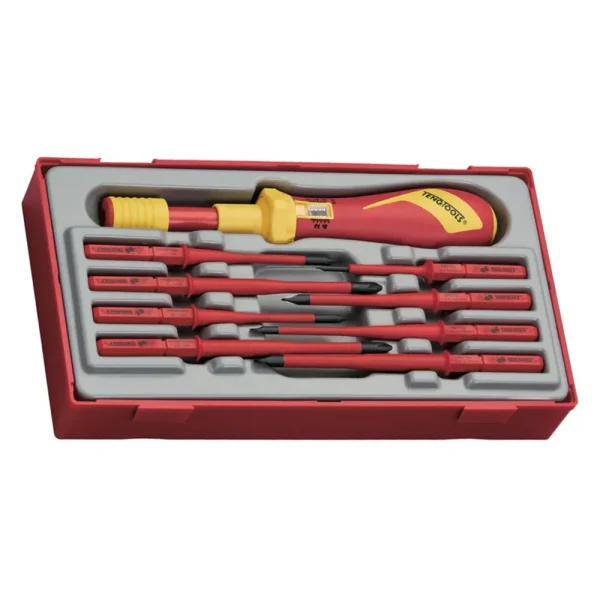 Teng Tools 9 Piece 1000 Volt Torque Screwdriver & Slotted, Phillips (PH), Pozidriv (PZ) Interchangeable Blade Set – T...