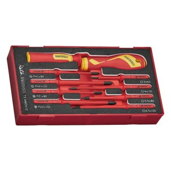 Teng Tools 10 Piece 1000 Volt Insulated Interchangeable Screwdriver Blade & Handle EVA Foam Set – TEAMDV10