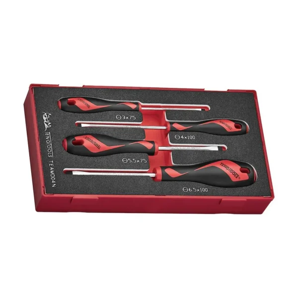 Teng Tools 4 Piece Mixed Size Flat Slotted Tip Head Screwdriver EVA Foam Set – TEAMD04N