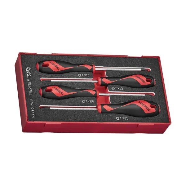 Teng Tools 4 Piece Mixed Size Torx (TX) Tip Head Screwdriver EVA Foam Set – TEAMD04TXN