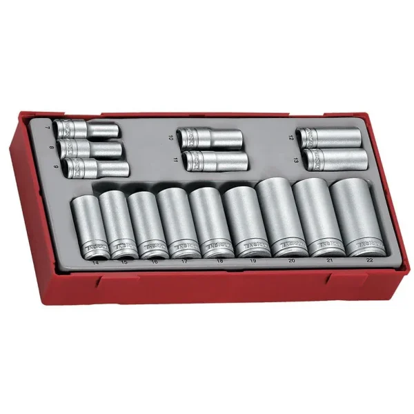 Teng Tools 16 Piece 3/8 Inch Drive 12 Point Metric Deep Chrome Vanadium Socket Set | Mechanic Tool | Hand Tool – TT38...