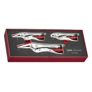 Teng Tools 3 Piece 4 Inch Curved Jaw, 4 Inch & 6 Inch Long Nose Vise Grip Locking Plier EVA Foam Set – TEZVG03