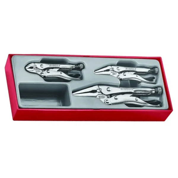 Teng Tools 3 Piece 4 Inch Curved Jaw, 4 Inch & 6 Inch Long Nose Vise Grip Locking Plier Set – TTZVG03