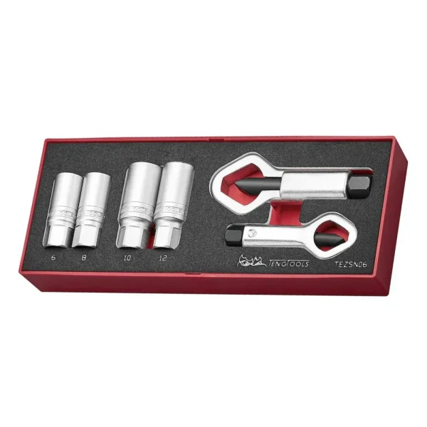 Teng Tools 6 Piece Nut Splitter & 1/2 Inch Drive Stud Extractor EVA Foam Tool Set (For Removing Broken, Damaged, Spli...