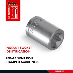 Teng Tools 1/2 Inch Drive Female E-Torx Star TX-E Chrome Vanadium Sockets - view 4