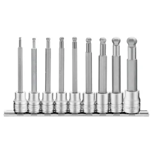 Teng Tools 9 Piece 3/8 Inch Drive Metric Hex Chrome Vanadium Ball Point Socket Bit Set (3MM – 12MM) – M3809HBN