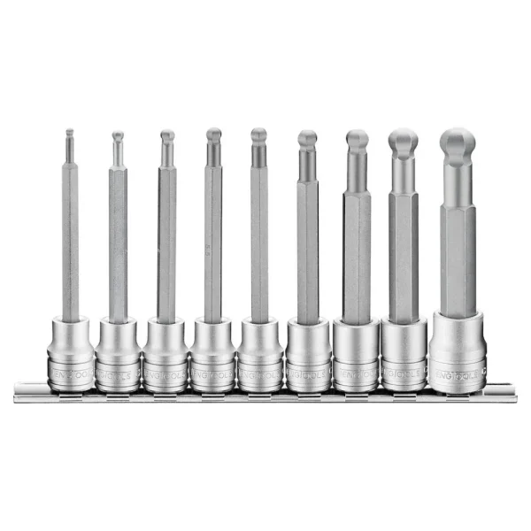 Teng Tools 9 Piece 3/8 Inch Drive Metric Hex Chrome Vanadium Ball Point Socket Bit Set (3MM – 12MM) – M3809HBN