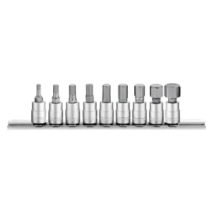 Teng Tools 9 Piece 1/4 Inch Drive Metric Hex Chrome Vanadium Socket Bit Set (3MM – 12MM) – M1409HN