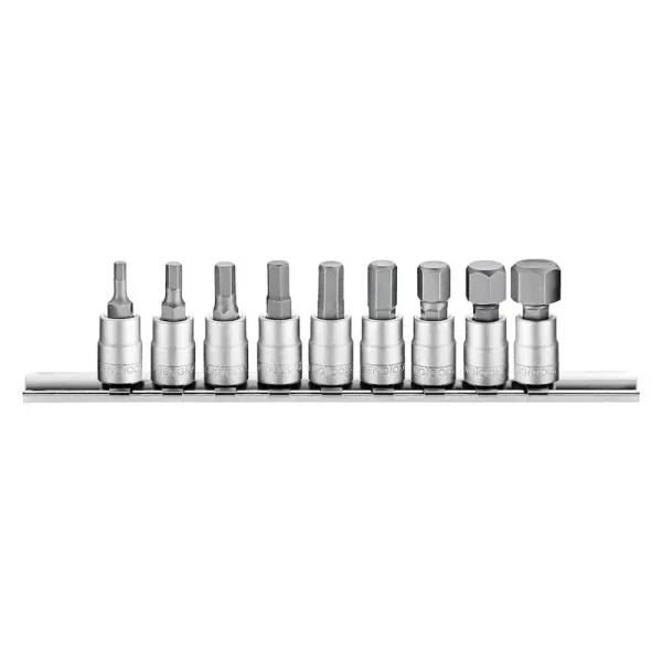 Teng Tools 9 Piece 1/4 Inch Drive Metric Hex Chrome Vanadium Socket Bit Set (3MM – 12MM) – M1409HN