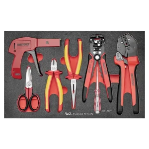 Teng Tools 7 Piece Insulated Plier, Voltage Tester, Cable Tie Gun & Scissor EVA Foam Electrician Tool Tray – TEFX07A