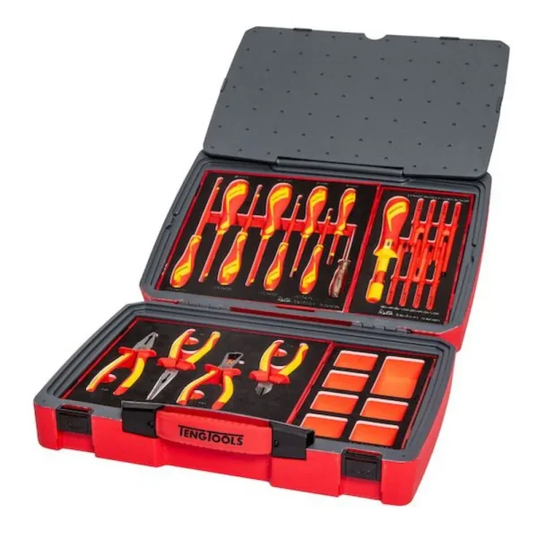 Teng Tools 29 Piece 1000 Volt Insulated Slotted, PH, PZ & Torque Screwdriver & Plier Electricians Portable EVA Foam T...