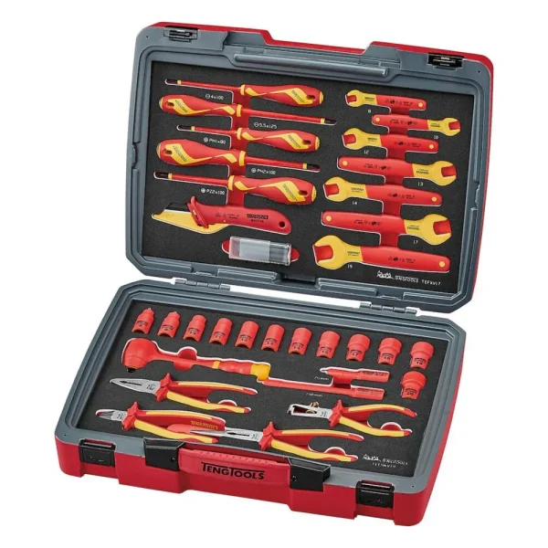 Teng Tools 37 Piece 1000 Volt Insulated Open Ended Wrench, Screwdriver, Plier & Socket Electricians Portable EVA Foam...