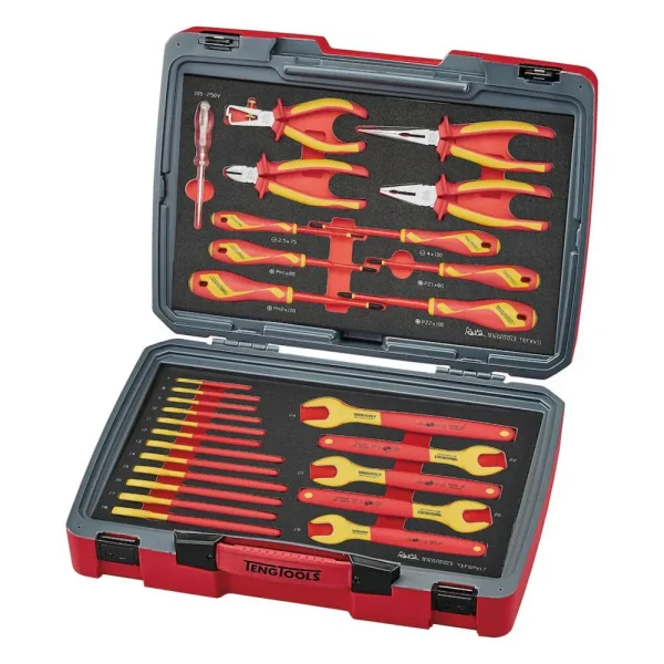Teng Tools 29 Piece 1000 Volt Insulated Open Ended Wrench, Screwdriver & Plier Electricians Portable EVA Foam Tool Ki...