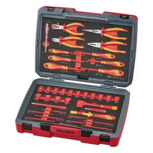 Teng Tools 39 Piece 1000 Volt Insulated Screwdriver, 3/8 Inch Drive Socket & Plier Electricians Portable EVA Foam Too...