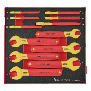 Teng Tools 12 Piece 1000 Volt Insulated Metric Open Ended Wrench EVA Foam Set (8MM – 19MM) – TEDVSP12