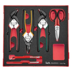 Teng Tools 6 Piece High Leverage Mini Tin Snip, Scissor, Scriber & Deburring EVA Foam Tool Tray – TEDCT06