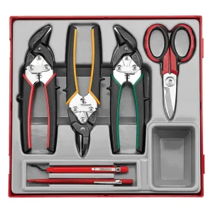 Teng Tools 6 Piece High Leverage Mini Tin Snip, Scissor, Scriber & Deburring Tool Tray – TTDCT06