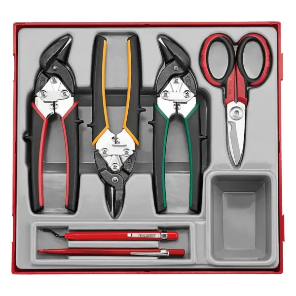 Teng Tools 6 Piece High Leverage Mini Tin Snip, Scissor, Scriber & Deburring Tool Tray – TTDCT06