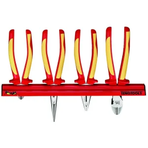 Teng Tools 4 Piece 1000 Volt Insulated Mixed Side Cutting, Lineman & Long Nose Plier Wall Rack – WRMBV04