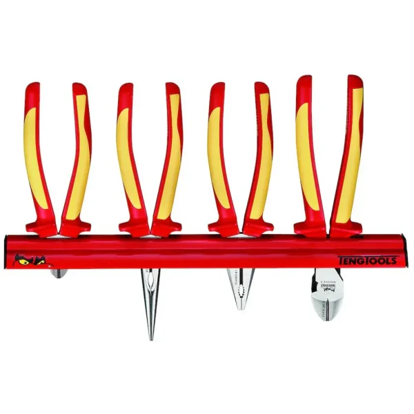 Teng Tools 4 Piece 1000 Volt Insulated Mixed Side Cutting, Lineman & Long Nose Plier Wall Rack – WRMBV04