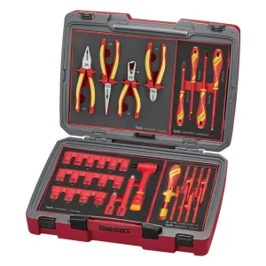 Teng Tools 36 Piece 1000 Volt Insulated Screwdriver, 3/8 Inch Drive Socket & Plier Electricians Portable EVA Foam Too...