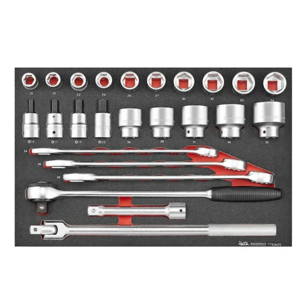 Teng Tools 25 Piece 3/4 Inch Drive Metric 6 Point Socket & Combination Wrench Set (19mm to 50mm) – TTESK25