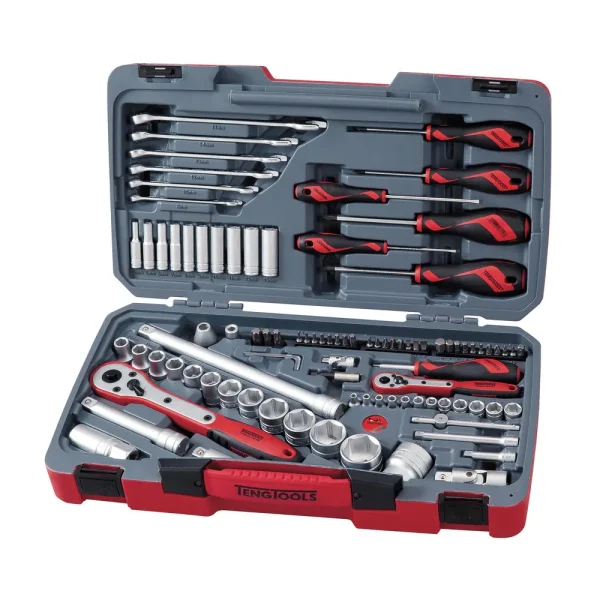 Teng Tools 95 Piece 1/4 & 1/2 Inch Drive Metric Regular/Shallow & Deep Socket & Tool Set – TM095