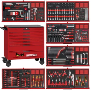 Teng Tools 637 Piece PRO35 37 Inch Wide EVA Foam Red Roller Cabinet Hand Tool Kit – TKW37R637F