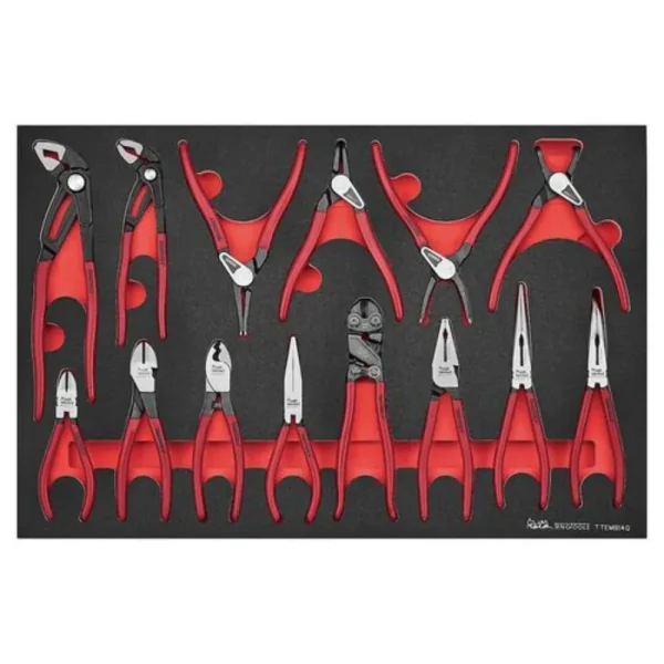 Teng Tools 14 Piece Side Cutter, Cable Cutter, Linesman, Long Nose, Flat Nose, Locking, Snap Ring & Bolt Cutter EVA F...
